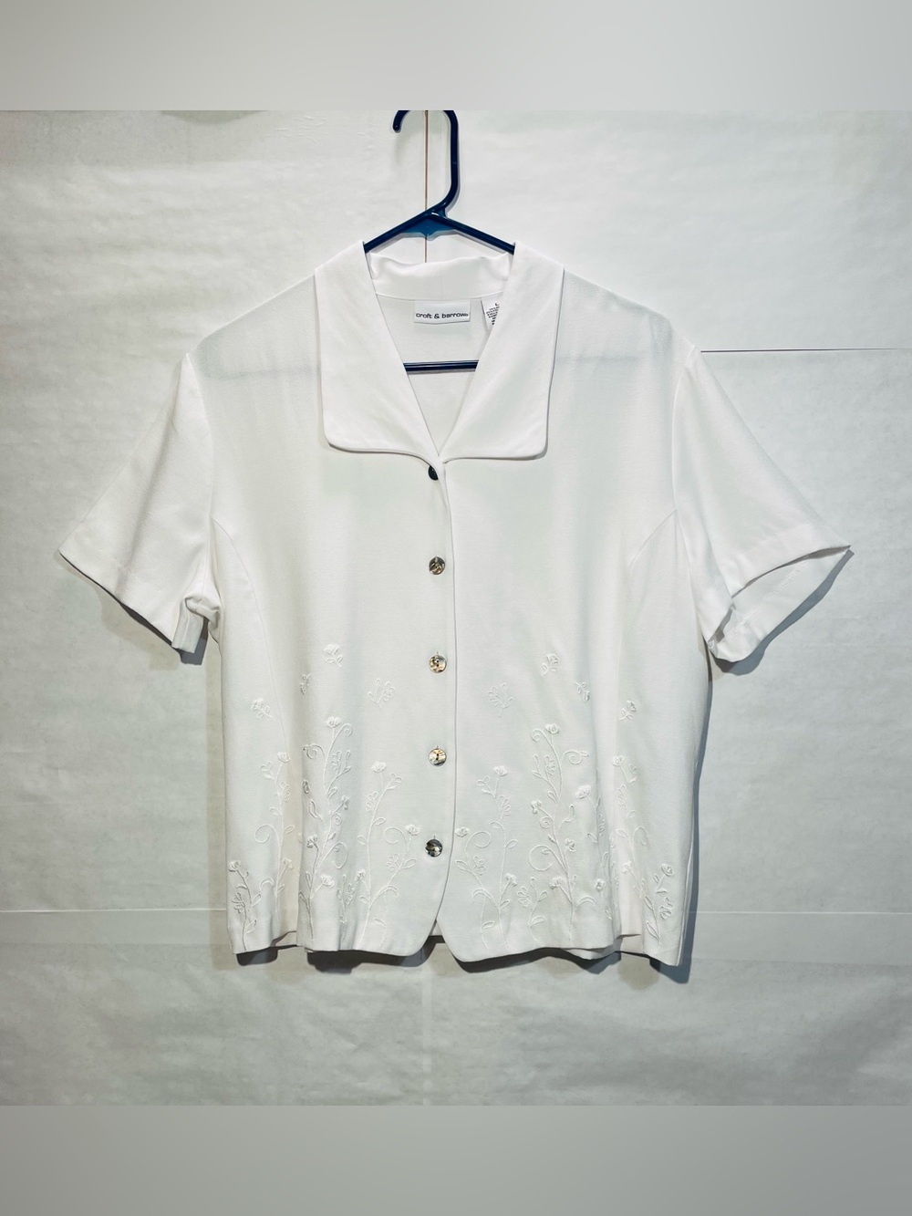 Vintage Croft & Bartow L White Embroidered Blouse Cottagecore Grandmacore VGUC